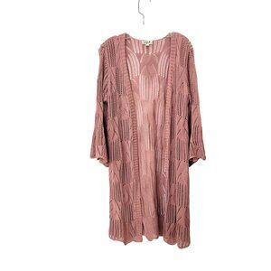 One World Open Front Knit Cardigan Longline Lightweight Boho Style Rose Pink Siz